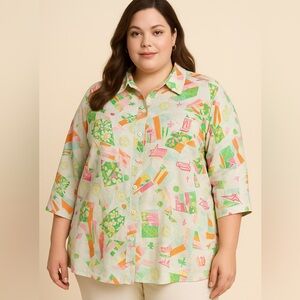 Denim‎ and Company Cotton-Linen Button-Down Shirt Size 4X NWT